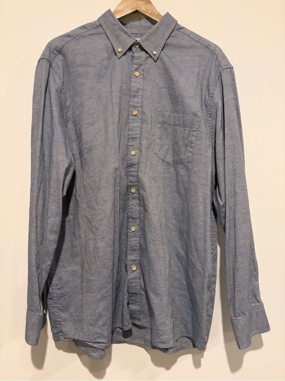 ROWM XL Blue Men's Long Sleeve Button Down Cotton Oxford Chambray Shirt